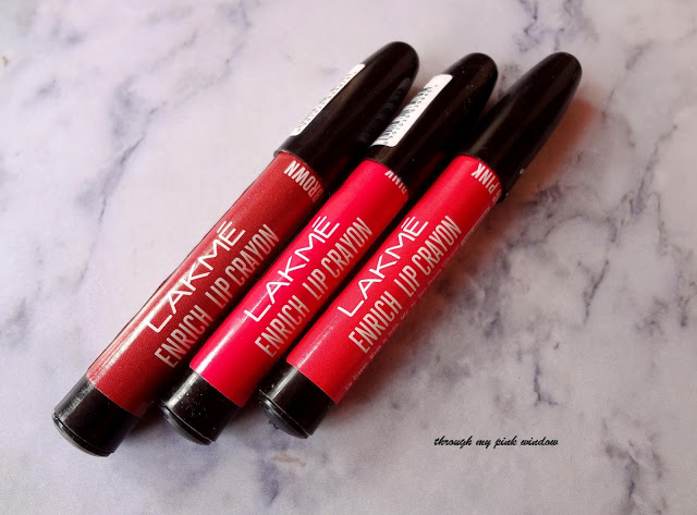 Lakme Enrich Lip Crayons review and swatch Lakme Enrich Lip Crayon in Cinnamon Brown, Blushing Pink and Shocking Pink Review, Swatch and LOTD