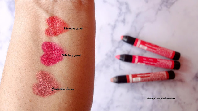 Lakme Enrich Lip Crayons review and swatch Lakme Enrich Lip Crayon in Cinnamon Brown, Blushing Pink and Shocking Pink Review, Swatch and LOTD