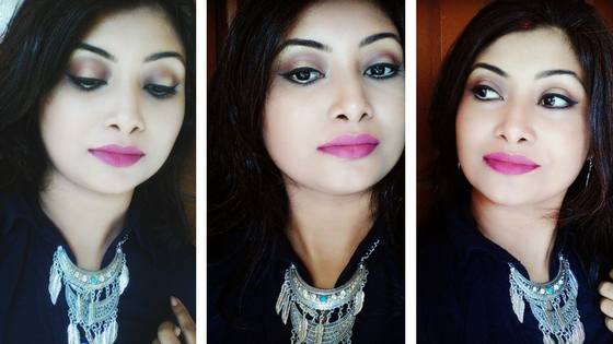 Neutral Halo Eyes with Berry lip makeup tutorial step by step with picture