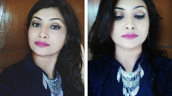Neutral Halo Eyes with Berry lip makeup tutorial step by step with picture