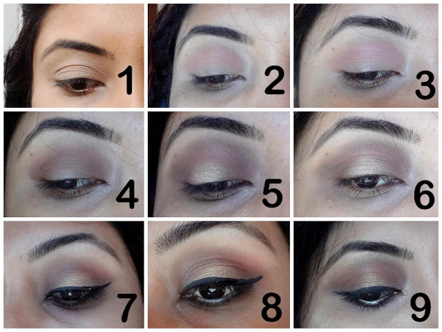 Neutral Halo Eyes with Berry lip makeup tutorial step by step with picture