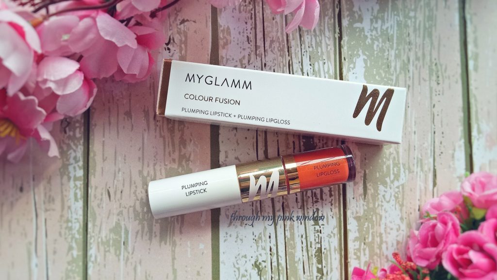 Myglamm Colour Fusion 2 in 1 Plumping Lipstick +Plumping lip gloss in the shade Head over heels Review, Swatch and MOTD